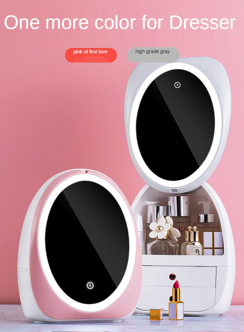 صندوق مستحضرات التجميل على شكل بيضة LED ، منظم سطح المكتب ، مرآة عالية الدقة ، صندوق تجميل محمول إبداعي ، شحن مباشر