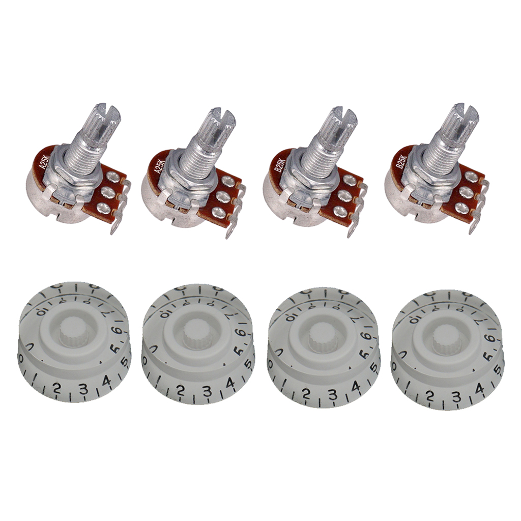 Pack of 8 A25K B25K Electric Bass Guitar Potentiometers Audio Tone Switch Pots with 4 Pcs Knobs 2 Colors to Choose from