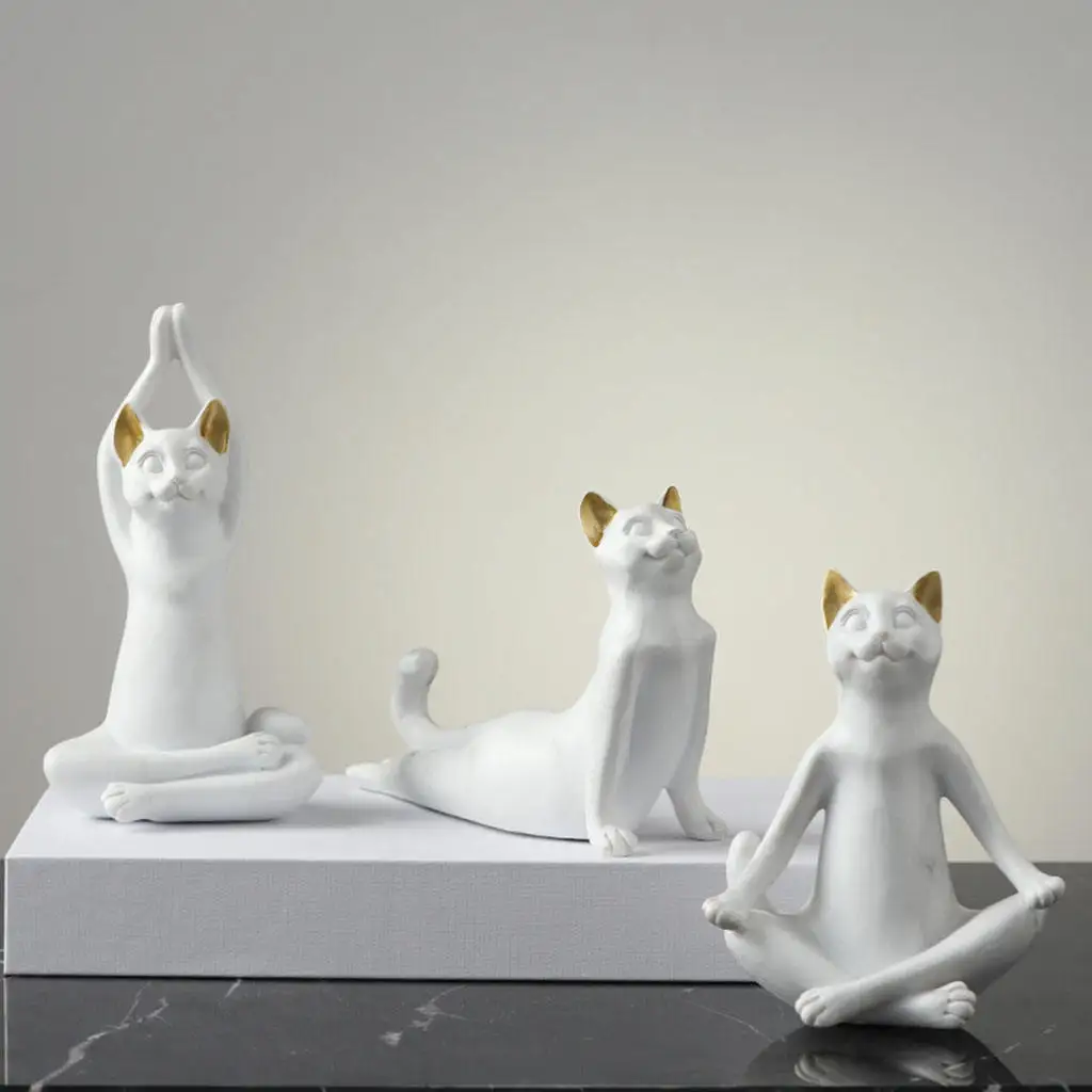 Yoga Cat Statue Decorative Figurine Decor Cats Collection Sculpture Ornament