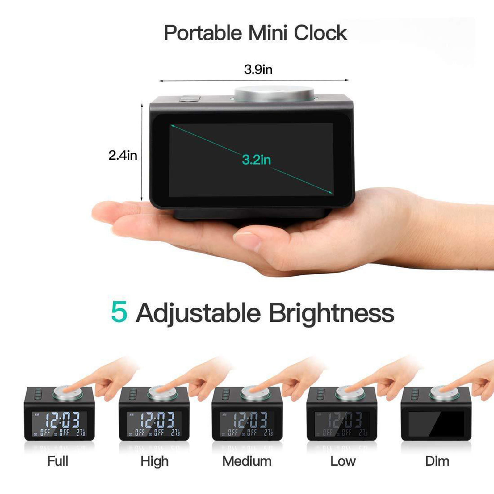 USB Charger LED Display 0-100% Dimmable ABS Shell for Office Home Bedside
