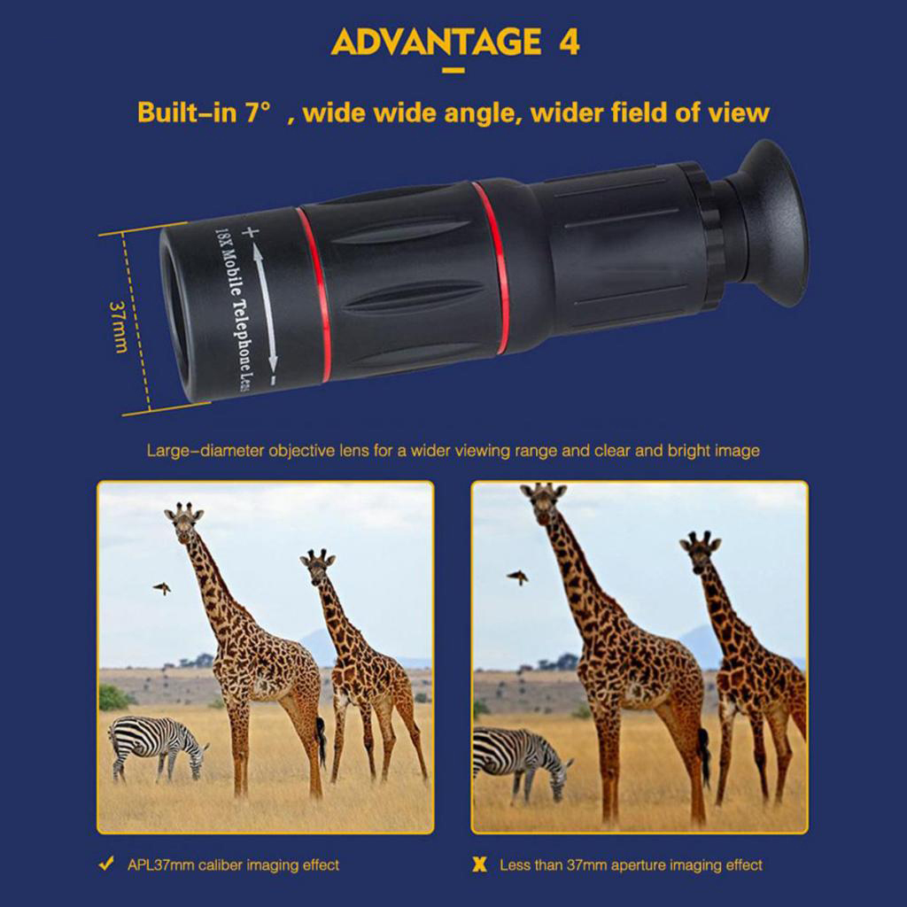 18x25 Monocular Zoom HD 18X Telephoto Zoom Mobile Phone Lens Clip Sports