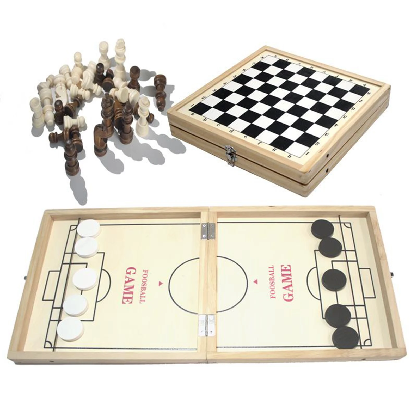 2 in 1 Set Fast Sling Puck Game Wooden Chess Foldable for Adults 24x12inch