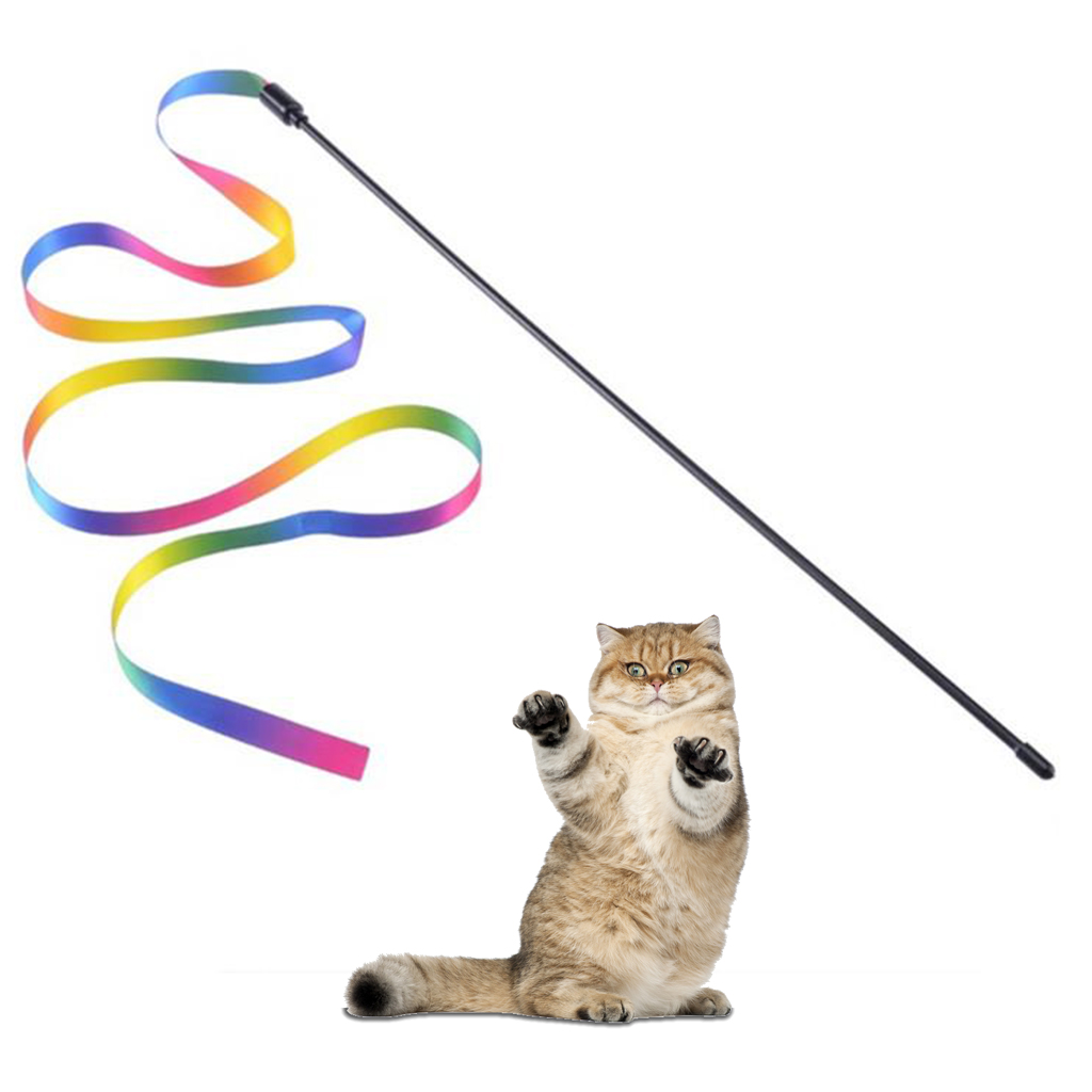 Rainbow Cat Wand String Interactive Stick Toy Kitten Ribbon Charmer Training