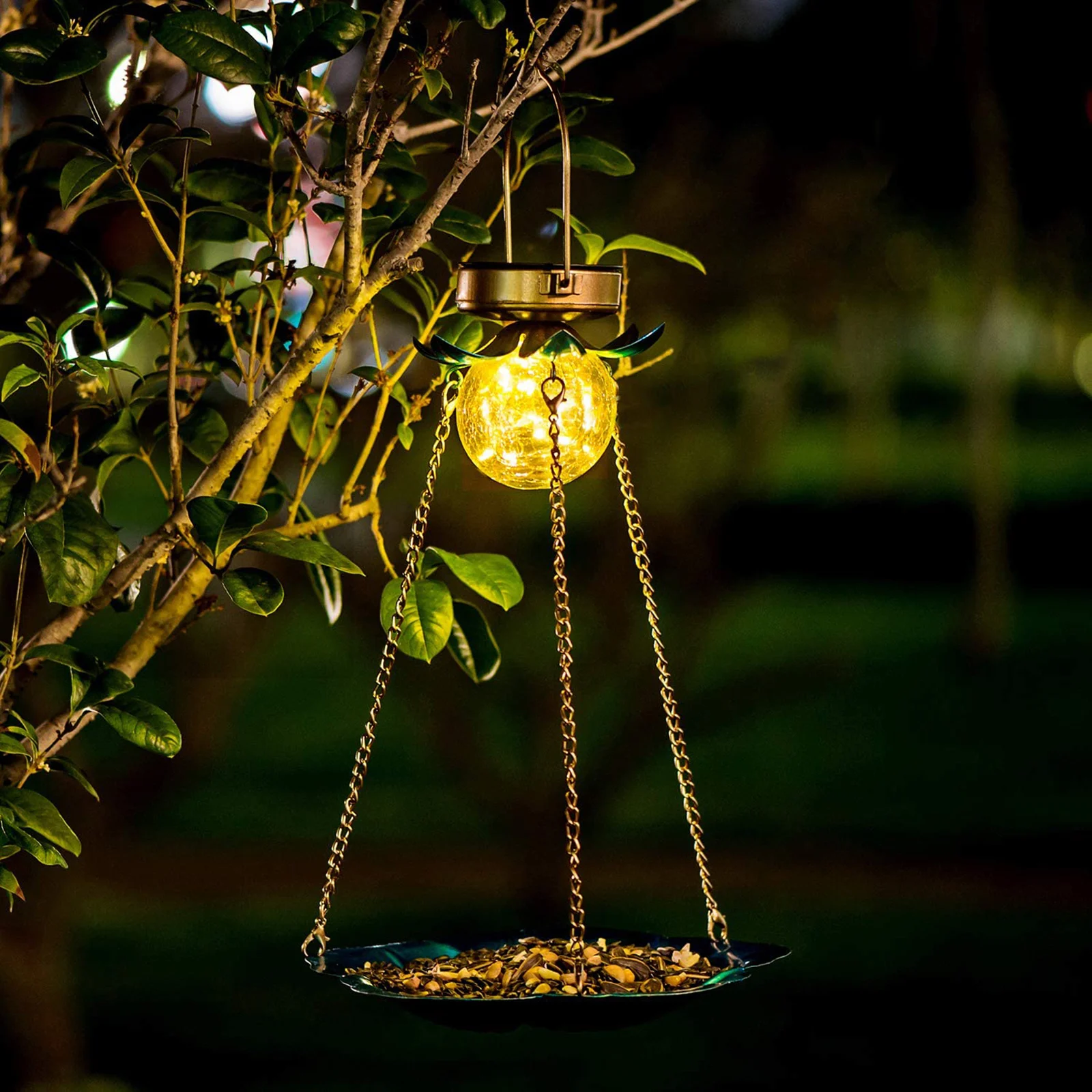 Solar Bird Feeder,Outdoor Powered Garden Light,Bird Seed Tray for Backyard