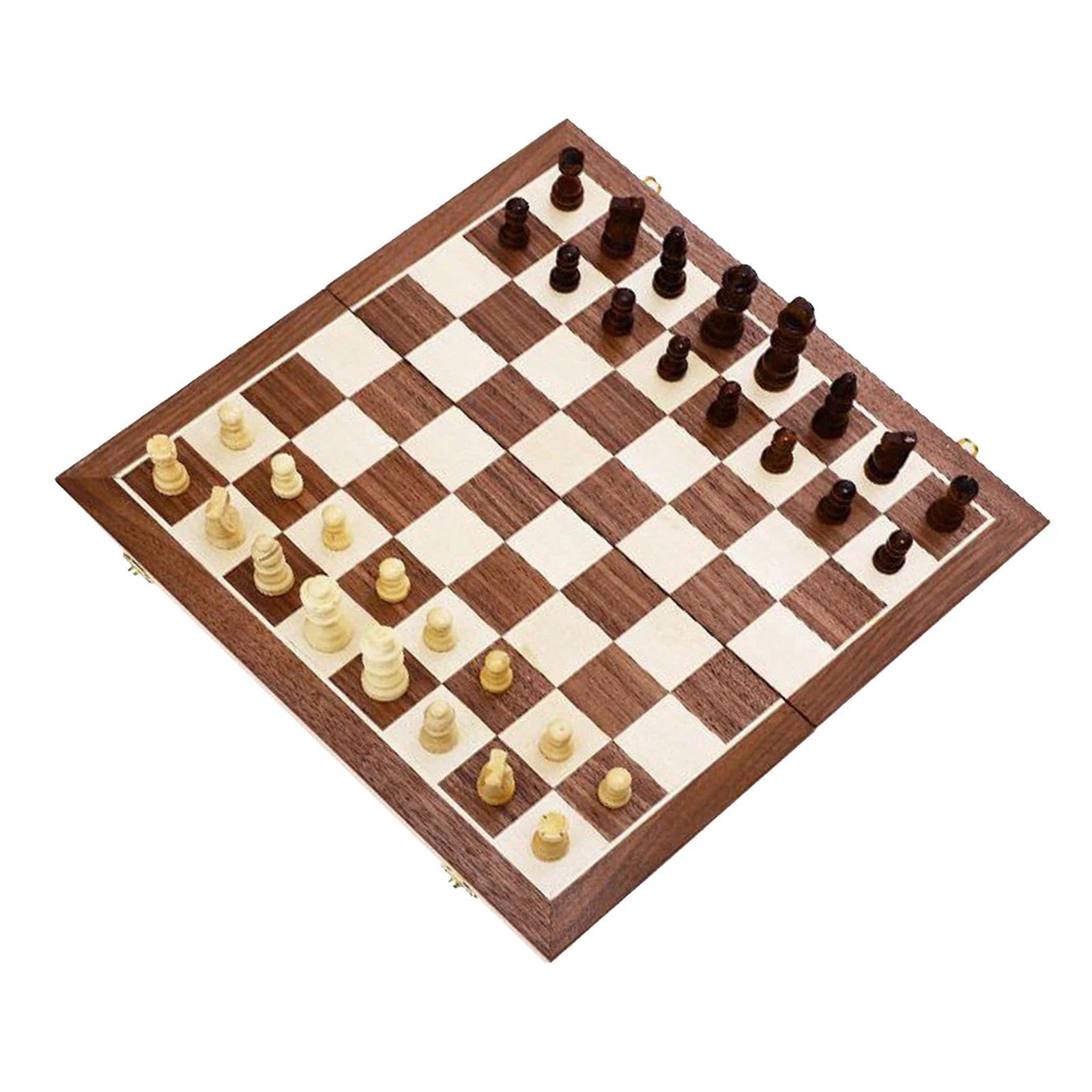 Wooden International Chess Set Foldable Chess Board Storage Space Chessboard 32x Pieces for Kids Adult Festival Gift