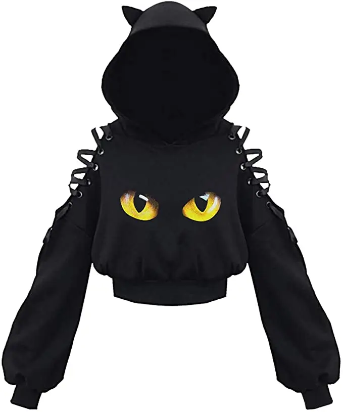 Kawaii black cat hoodie with ears
