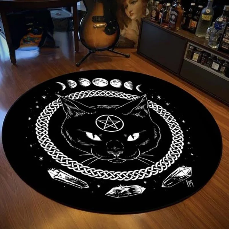 round demonish black cat rug for living room