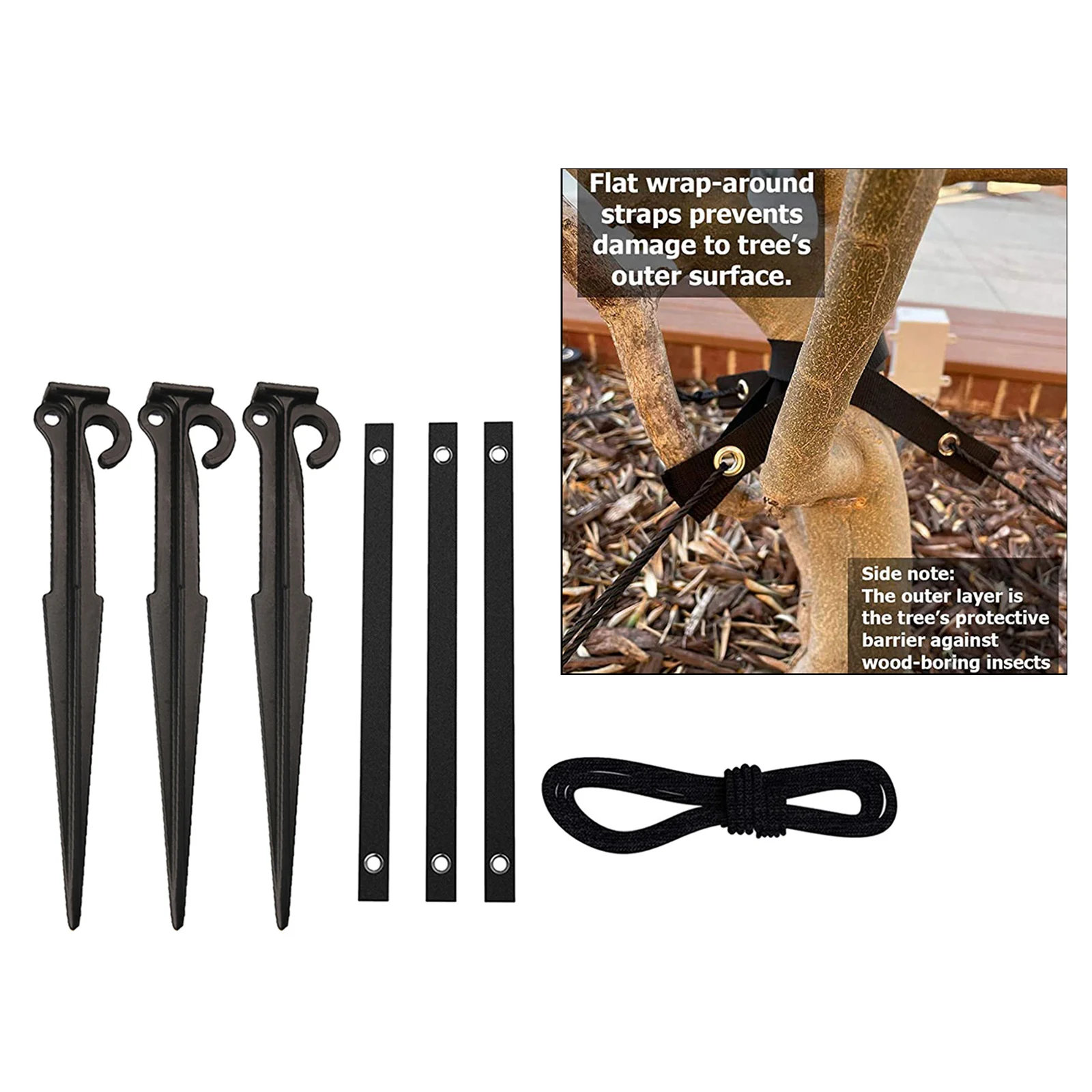 Plastic Garden Stakes Anchors Kit with 3 Tree Strap Plant Support Fixed Tree Stump Protects Against Wind