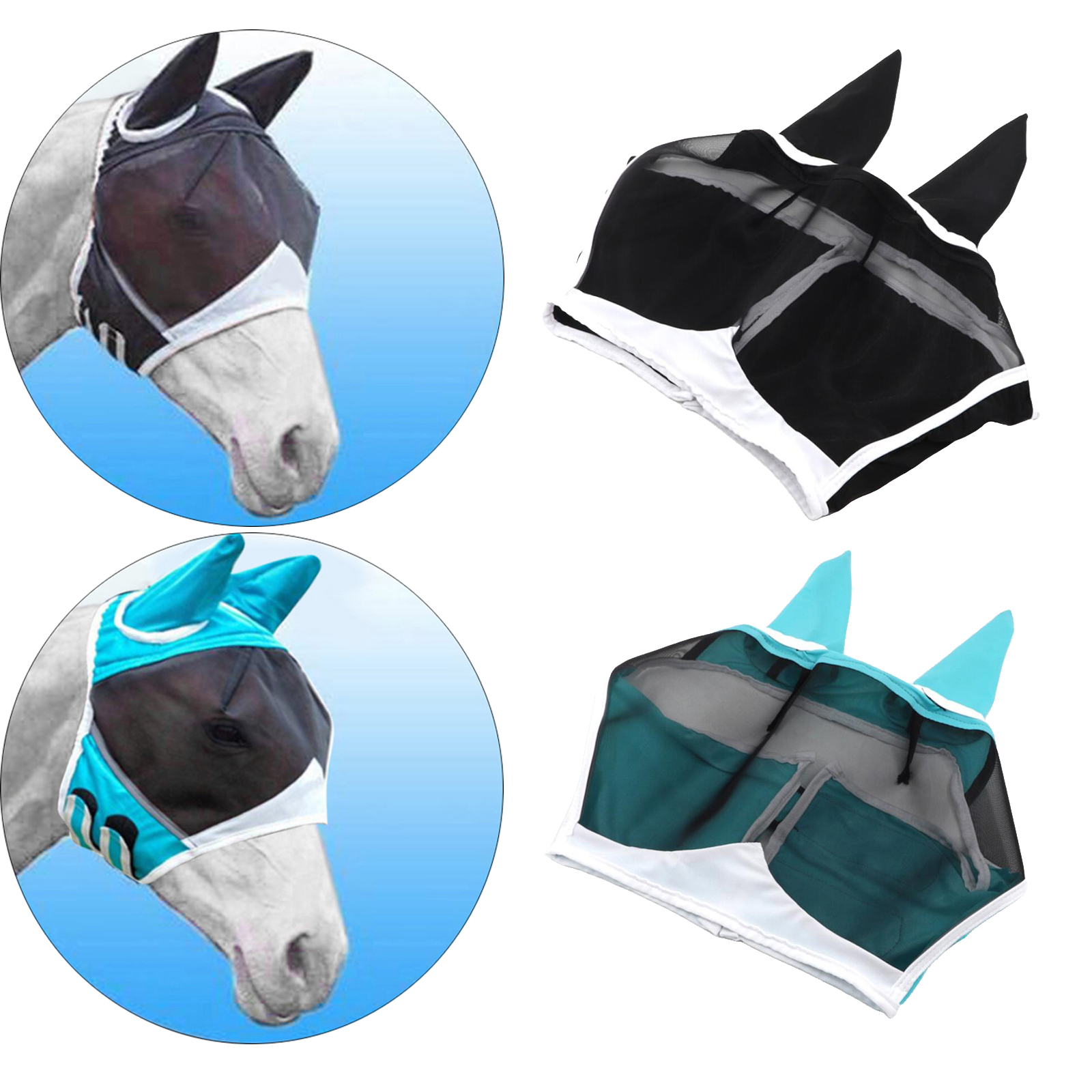 Pony Horse Fly Mask Stretchable with Ears Anti UV Air flow Prevents Bugs Insects Files Bites Mosquitoes Horse  Supplies