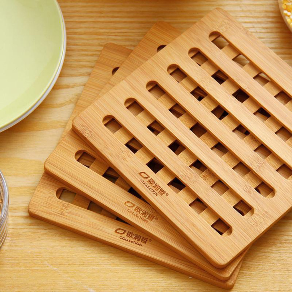 3pcs Natural Bamboo Trivet Mat Pads for Hot Pot Dishes Heat Resistant Square