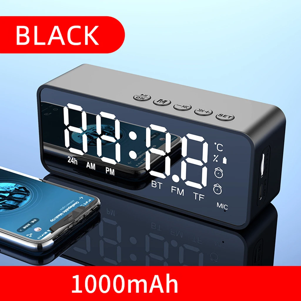 Wireless Bluetooth 5.0 Radio Speaker Alarm Clock With FM Mini Card CD Temperature Alarm Clock Support TF Card Playback Black