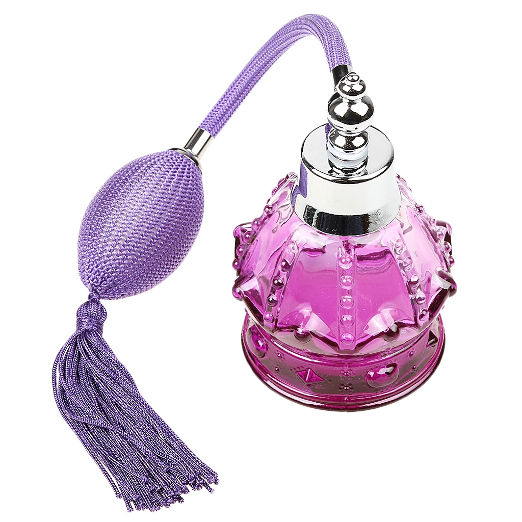 Vintage Crystal Perfume Bottle Long Bulb Tassel Spray Atomizer 100ml