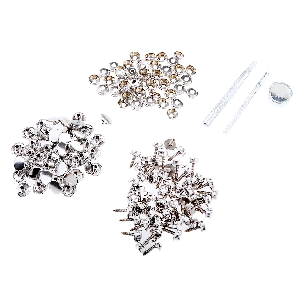 153x Stainless Steel Boat Marine Snap Cover Fastener Assortment Snap Button Socket 15mm Screw Repair Kit with Installation Tool