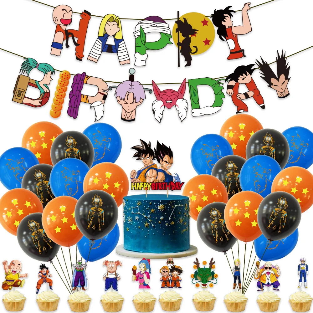 Decoración temática de cumpleaños de Dragon Ball, suministros para fiestas,  banderas y globos| | - AliExpress