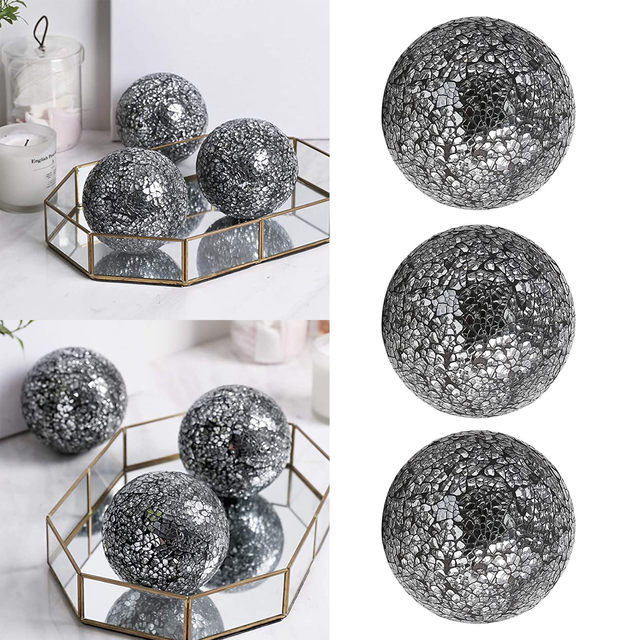 Sfere Mosaico Vetro 6 Cm - Set 6 Pezzi Argento E Nero Per Decorazione - Foto 4