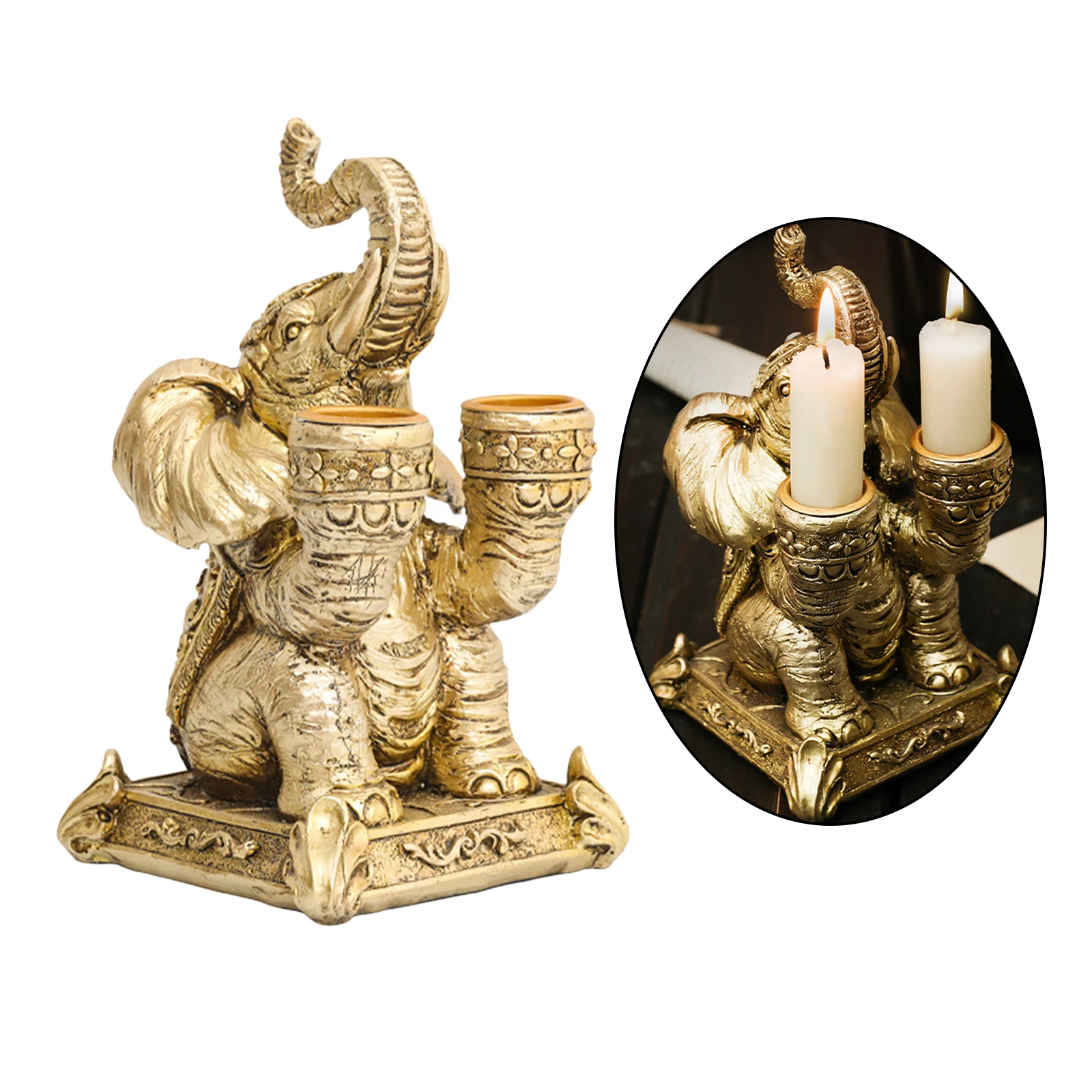 Elegant Pillar Candle Holders Home Desktop Decoration Art Candlestick Vintage Resin Elephant Gold Hotel Wedding Party Gift