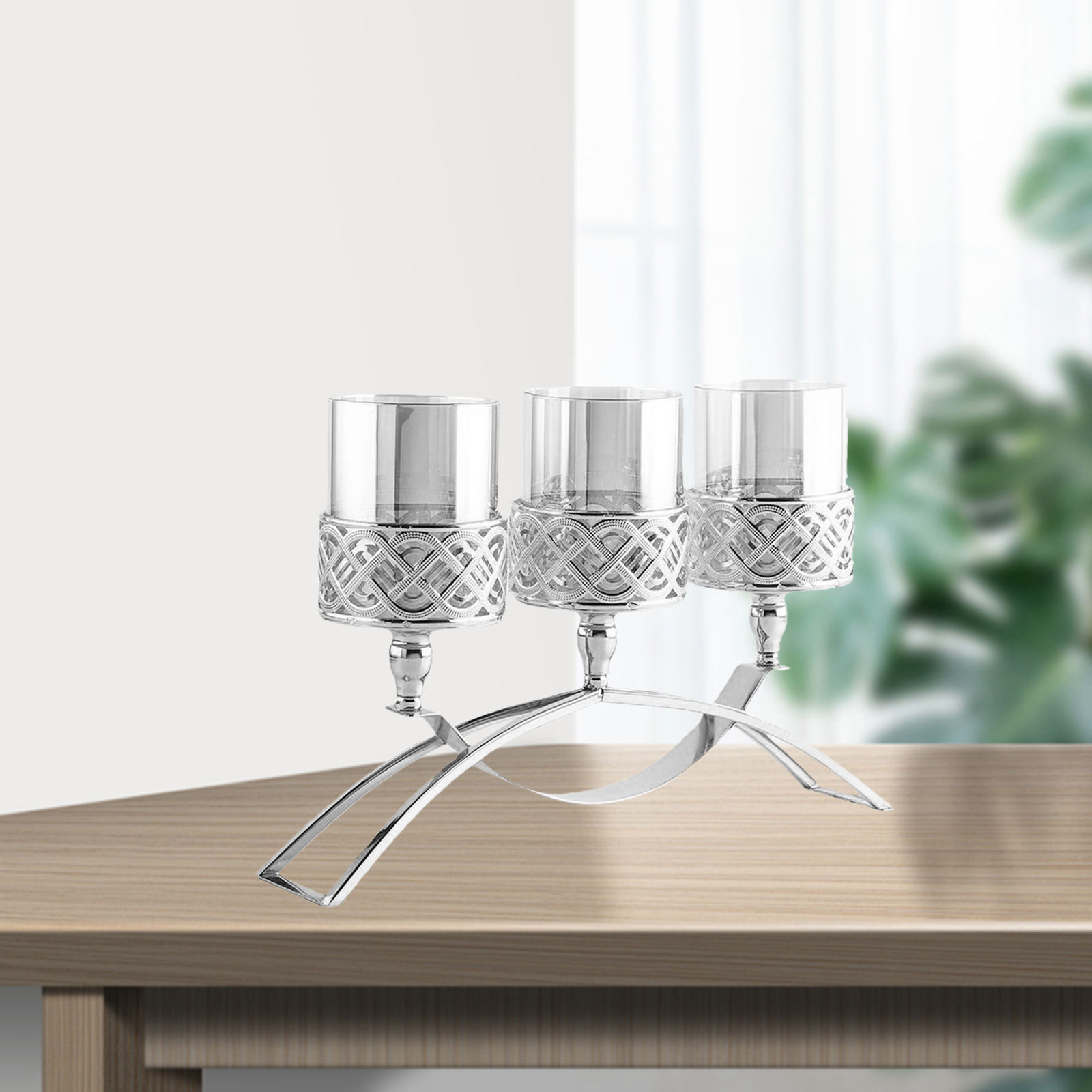 Decorative Crystal Glass Candle Holders Candlestick with 3 Candelabras for Dinning Room