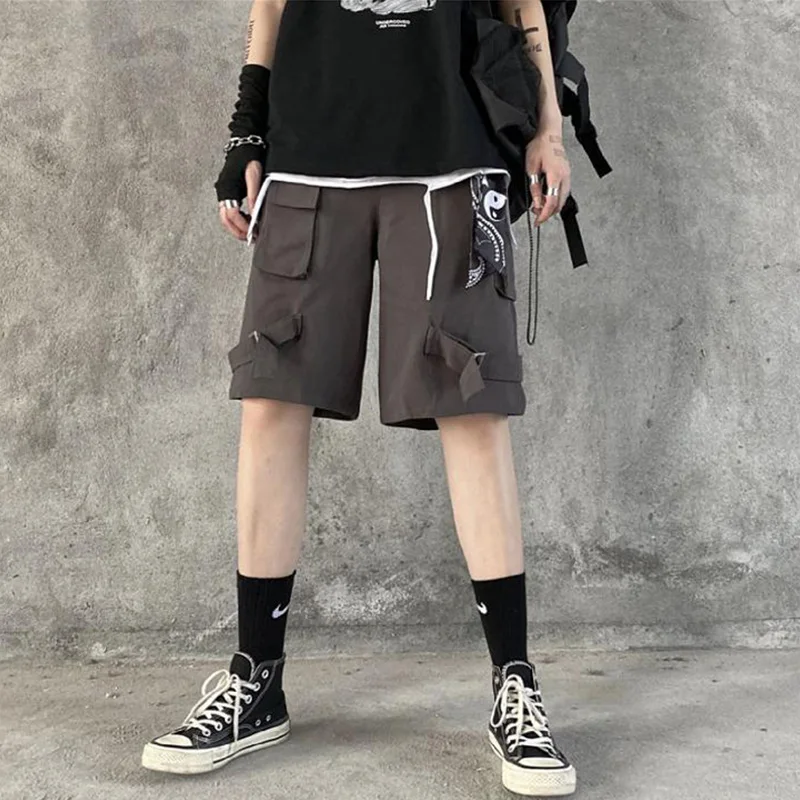 calções de verão estilo gótico do punk techwear shorts elegantes para homens preto cinza confortável respirável masculino carga shorts