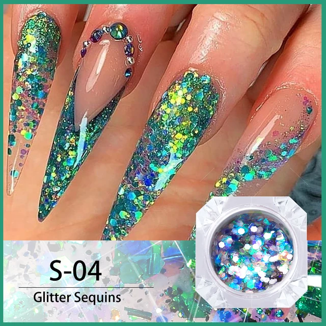 Mirror Iridescent Nail Art Sequins Holographic Mixed Hexagon Chunky Nail  Glitter Powder Flakes Sparkly Spangles Manicure LAGB