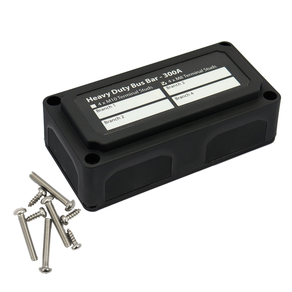 Heavy Duty Bus Bar / Distribution Box & Screw On Cover - 300A - 4xM8 Studs