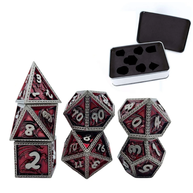 7Pcs Metal Polyhedral Dice Role Playing and Tabletop Game Storage Bag * 