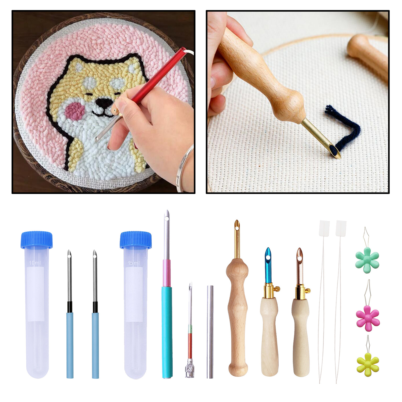 Professional Punch Needle Embroidery Pen Kit with Needle Threader for Rug Carpet Tapestry Applique Embellishment Making