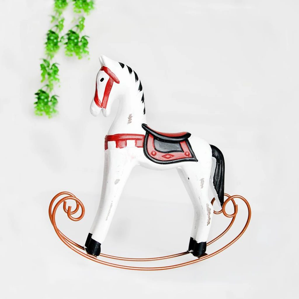 Mini Wooden Rocking Horse Craft Ornaments Furnishing Kids Toy Wedding Party Decoration