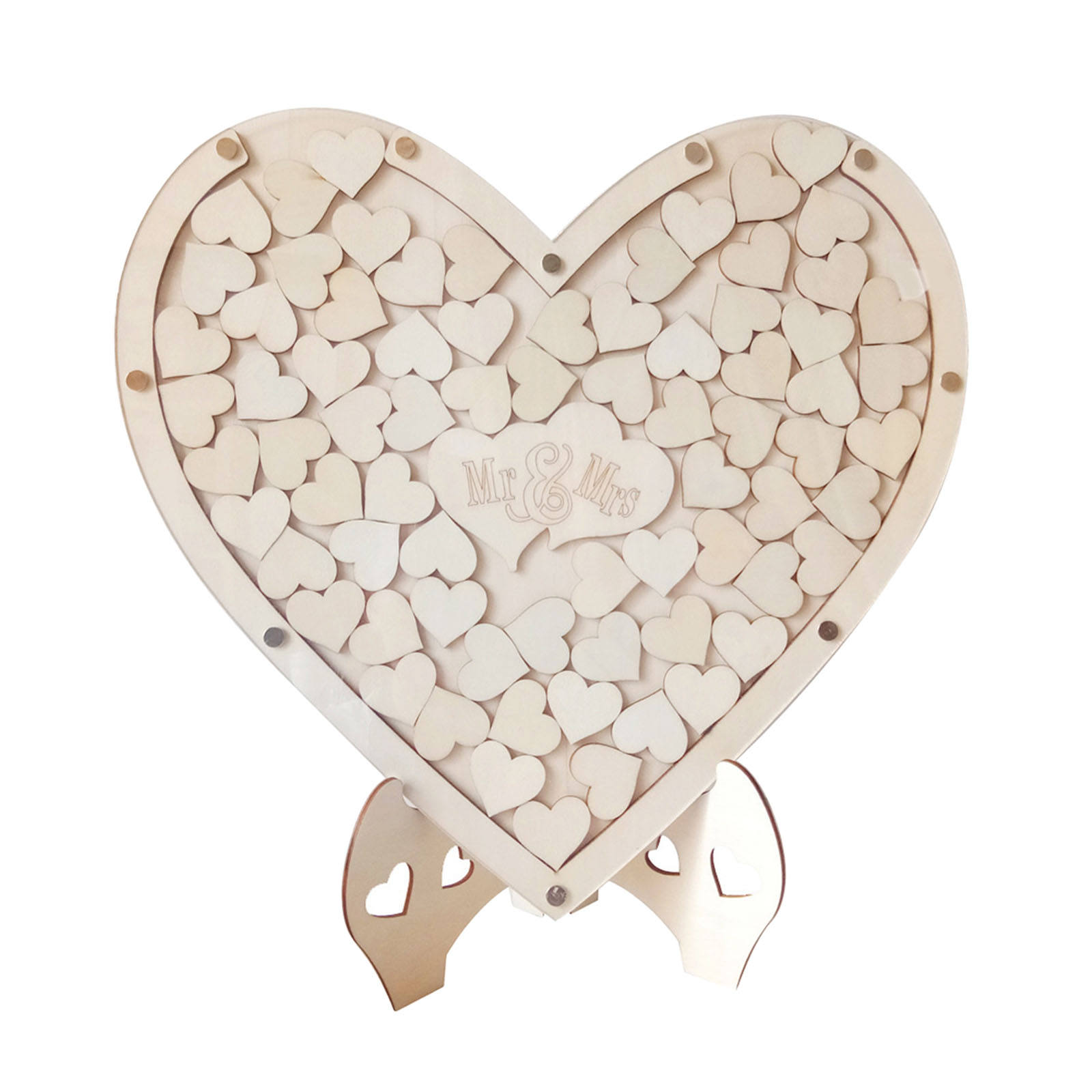 Wooden Wedding Guest Book Personalized Hearts Rustic Visitors Drop Box Frame