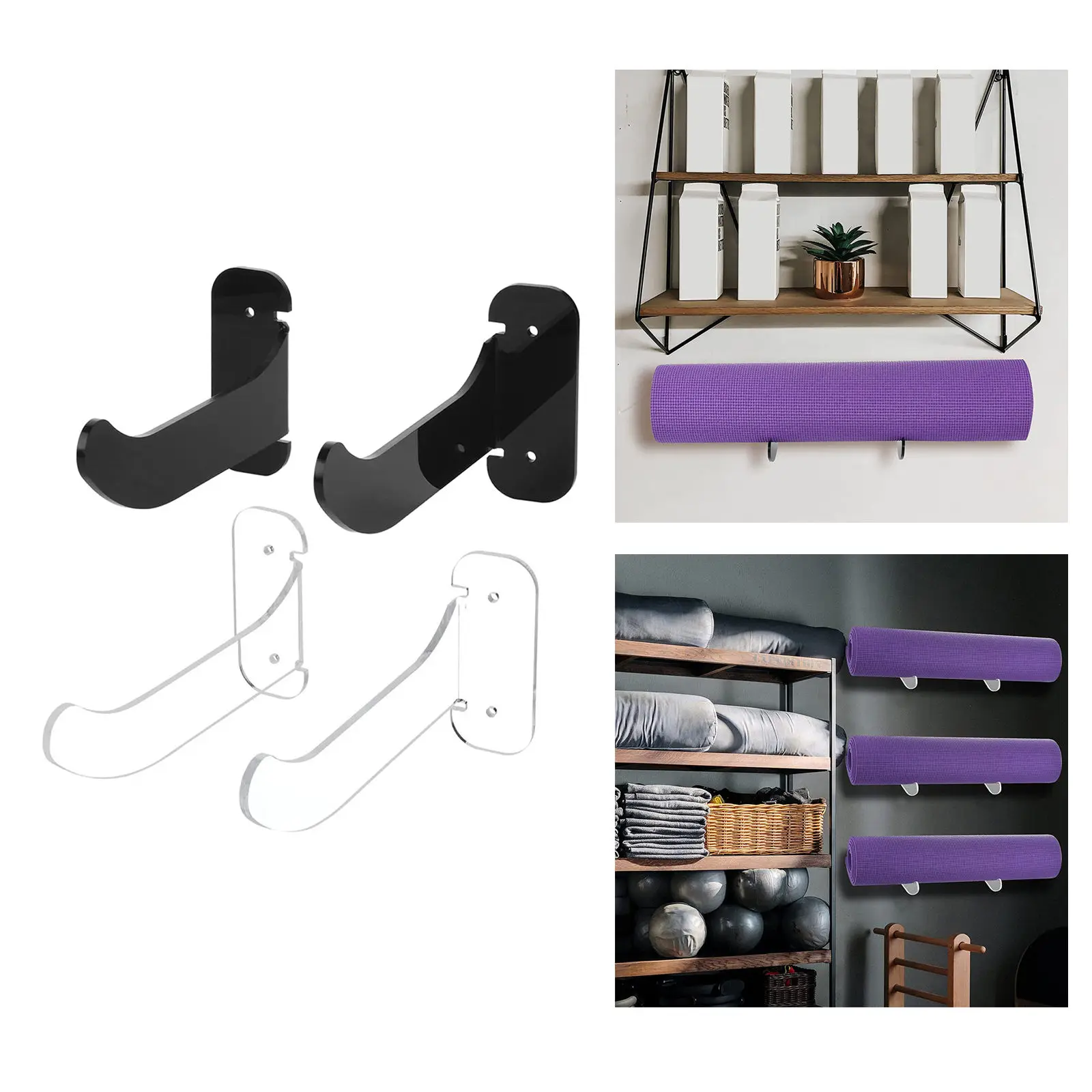 Yoga Mat Foam Rollers Rack Wall Mount Towel Rack Storage Holder Shelf for Fitness Class or Home Gym