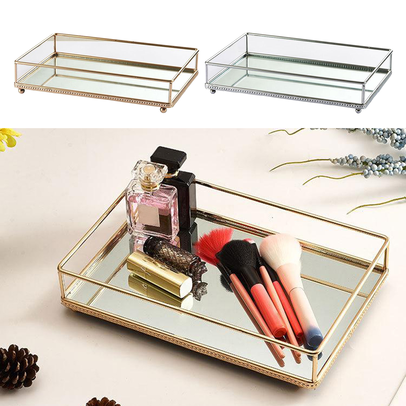 1Pc Crystal Glass Makeup Brush Storage Box Lipstick Perfume Organizer Desktop Bathroom Decorative Vanity Tray