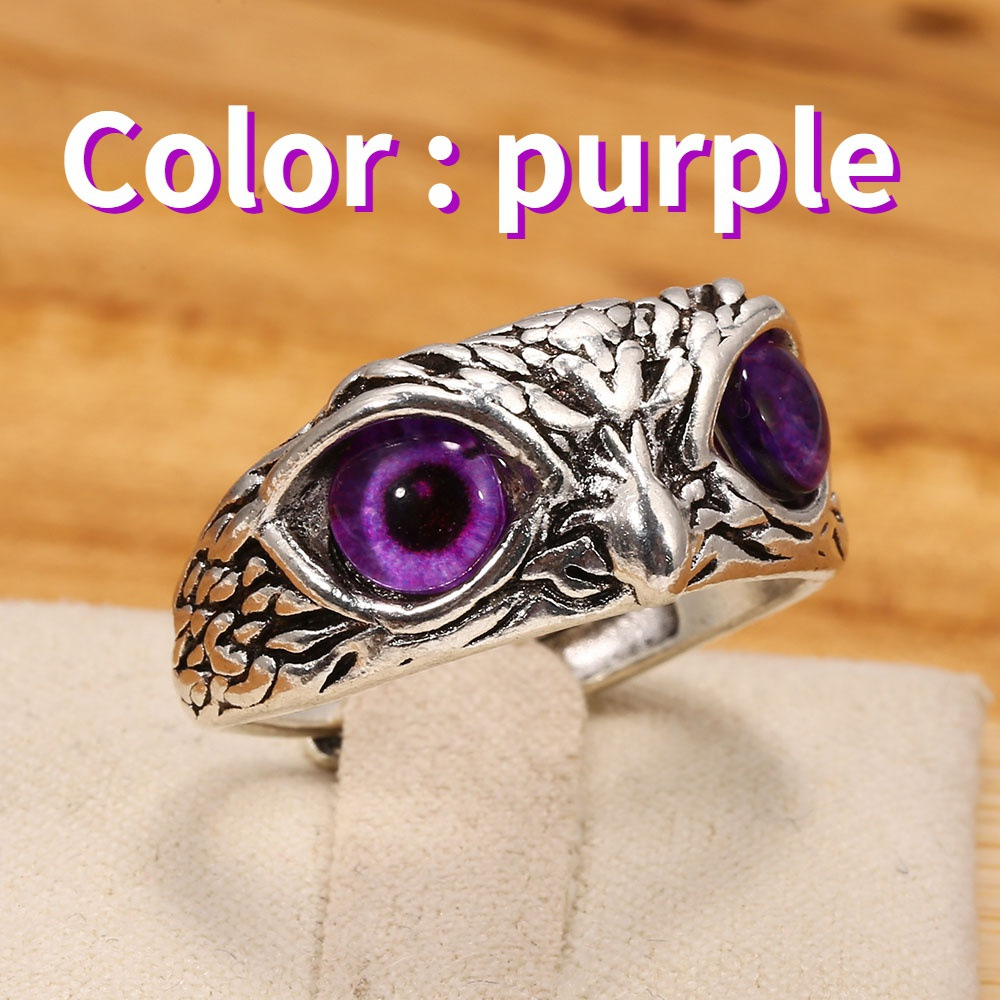 YADELAI Charming Fashion Owl Ring Vintage Man and Women Alloy Blue Eyes Owl Ring Versatile Argent  Adjustable Creativering Ring