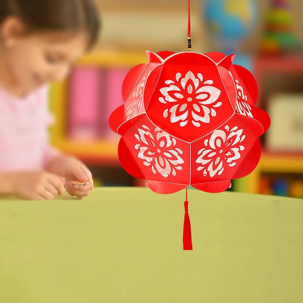 Flower 3D Puzzle Lantern Good Luck Ornament DIY Paper Art Lucky Charm Chinese New Year Decoration with Lights