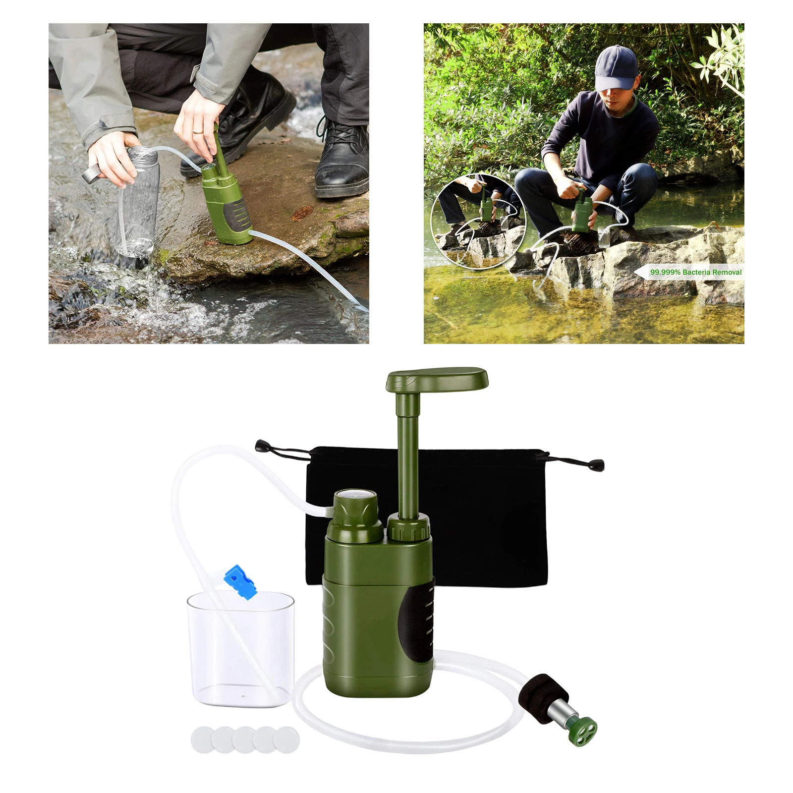 Portable Outdoor Survival Water Filter Personal Gravity Purifier Filtration, for Outdoor Camping Hiking