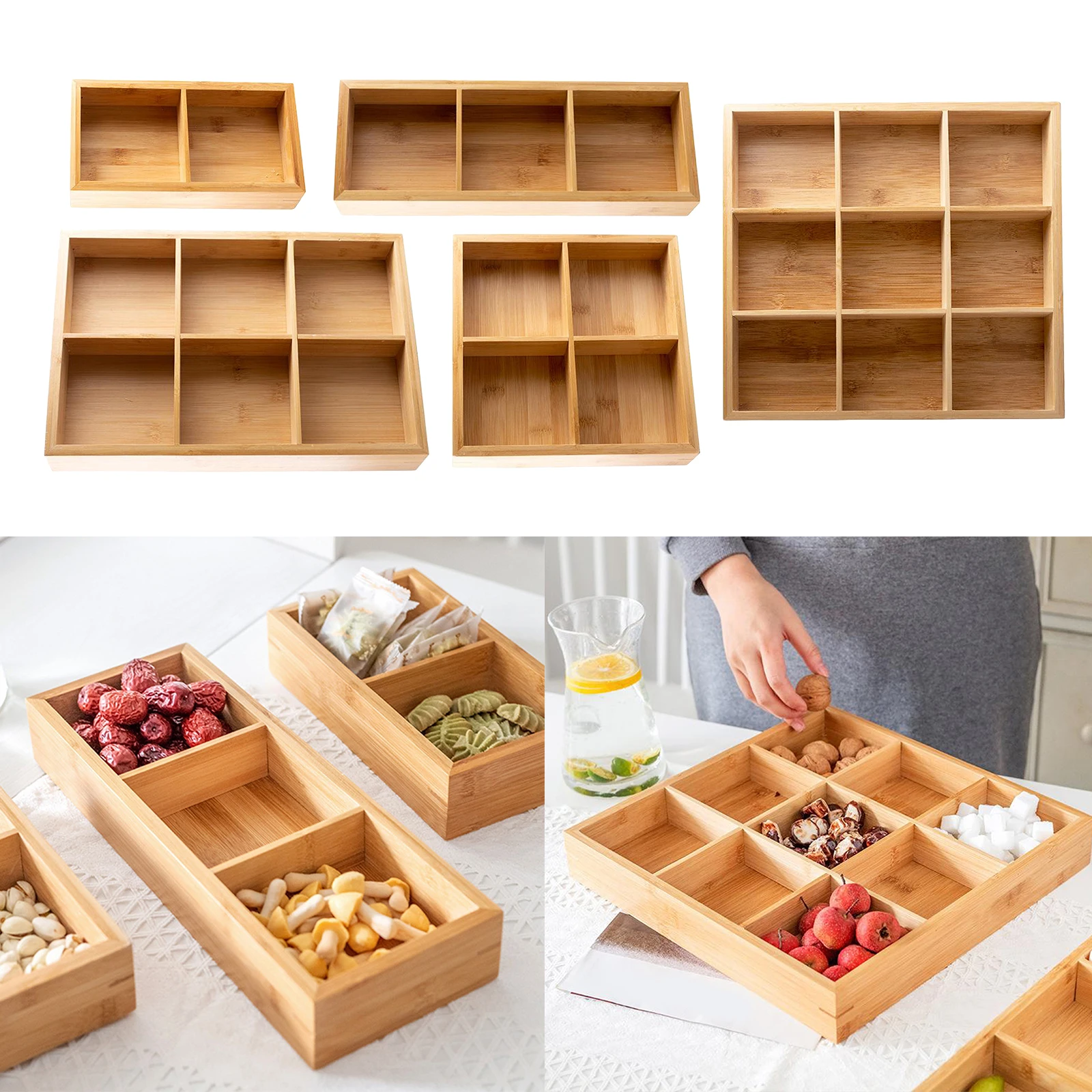 Wooden Snack Serving Tray Divided Condiment Aperitif, Light Candy Dish, Tray Compartment for Food Parties Cut Trays And