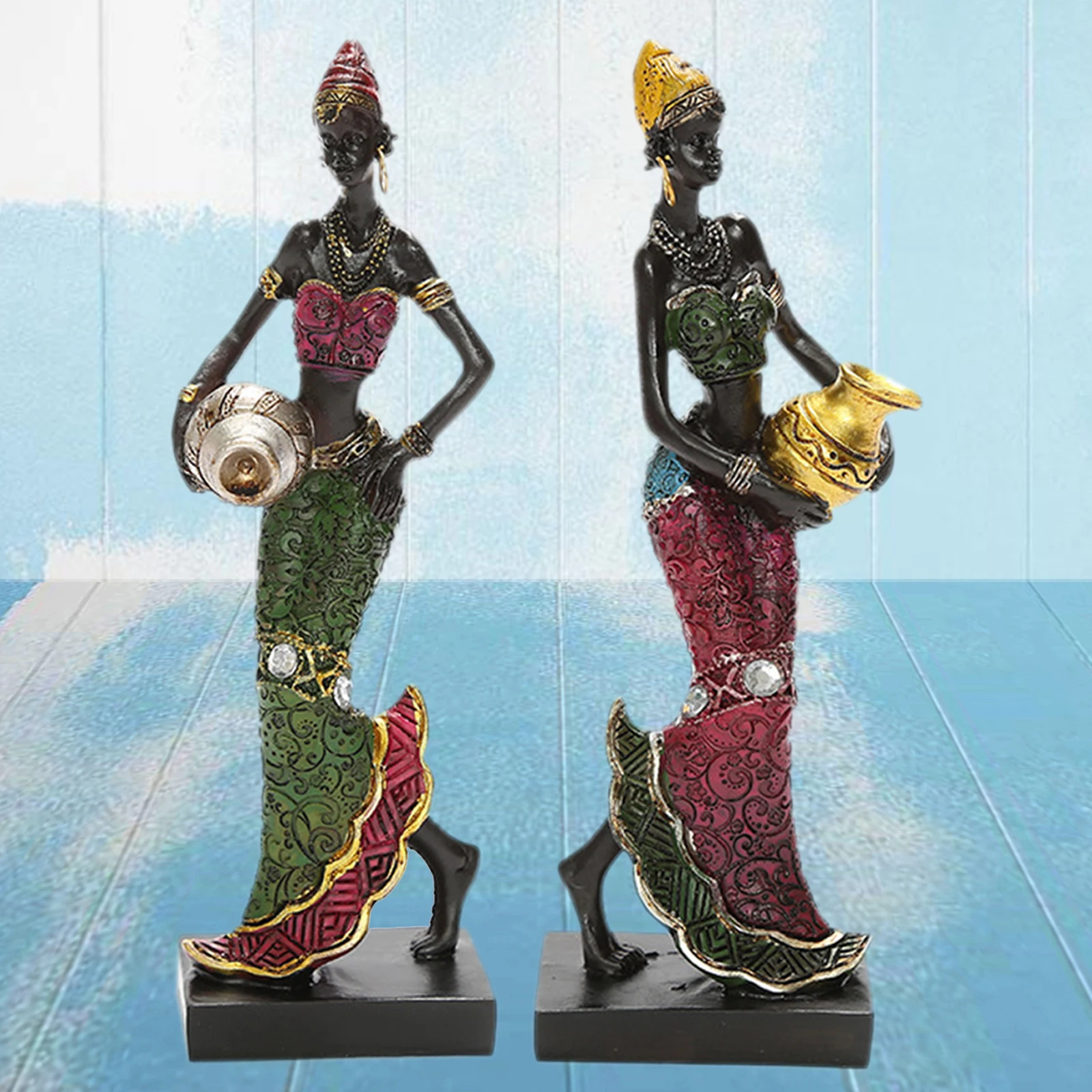 African Statues Sculptures Home Cabinet Decor Resin Tribal Lady Figurines