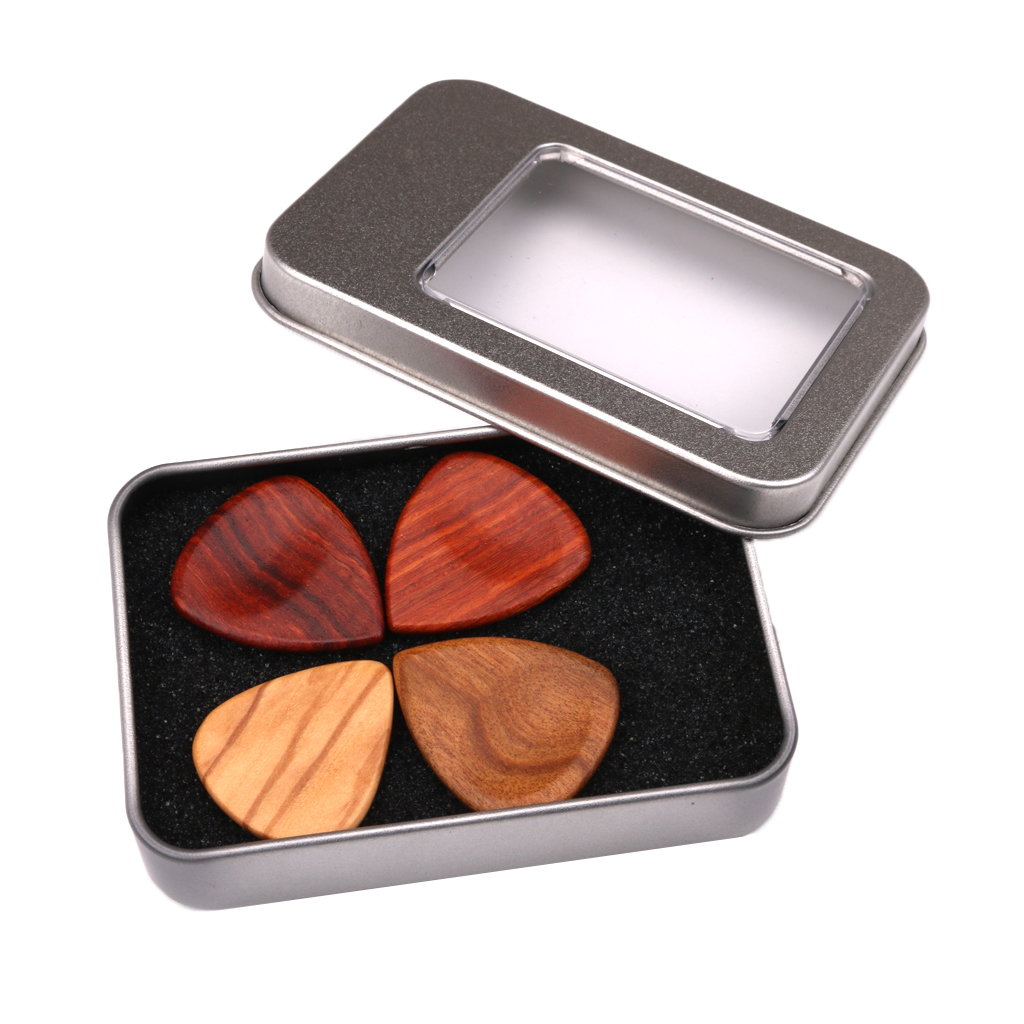 4x Guitar Plectrums Picks with 1x Iron Case Durable Finest Portable