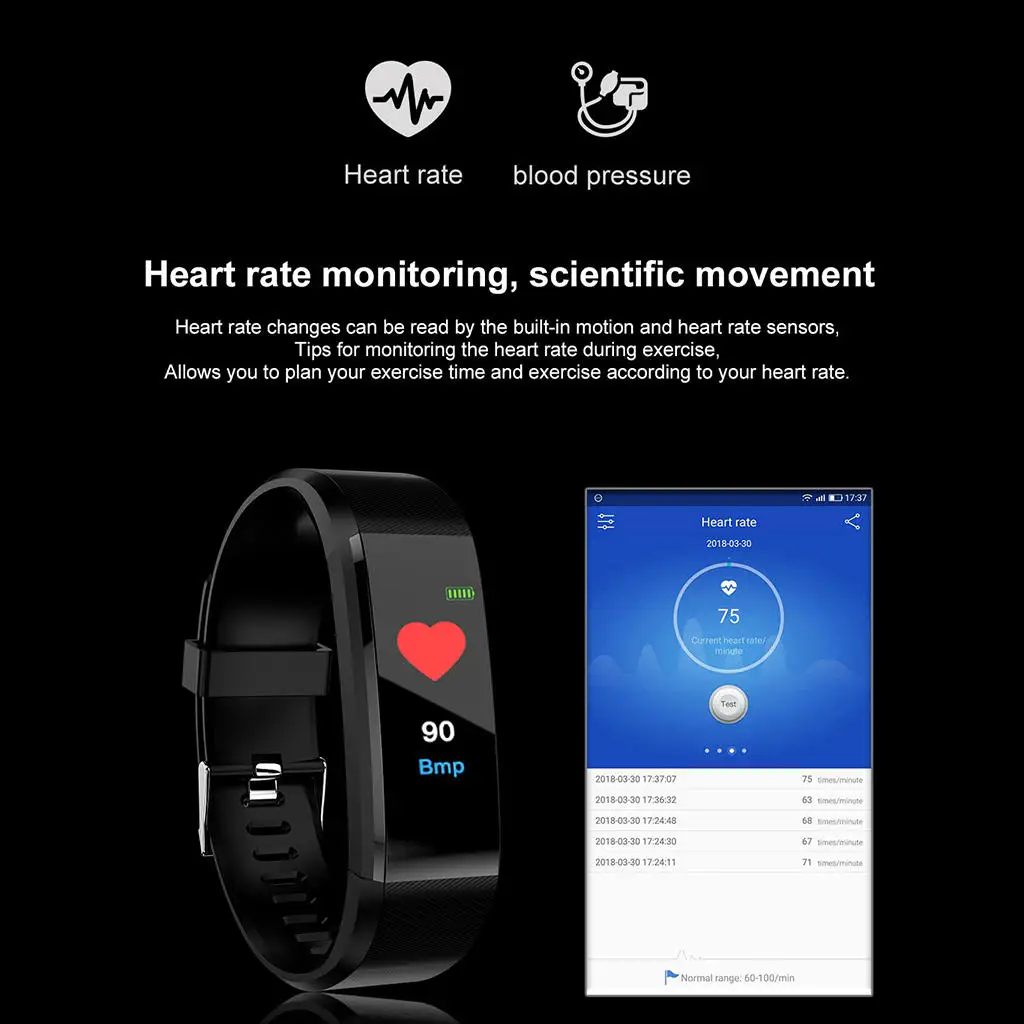 115plus Smart Watch Bracelet Smart Band Tracker Watch Activity Tracker Blood Pressure Step Counter Sports Wristband Watch