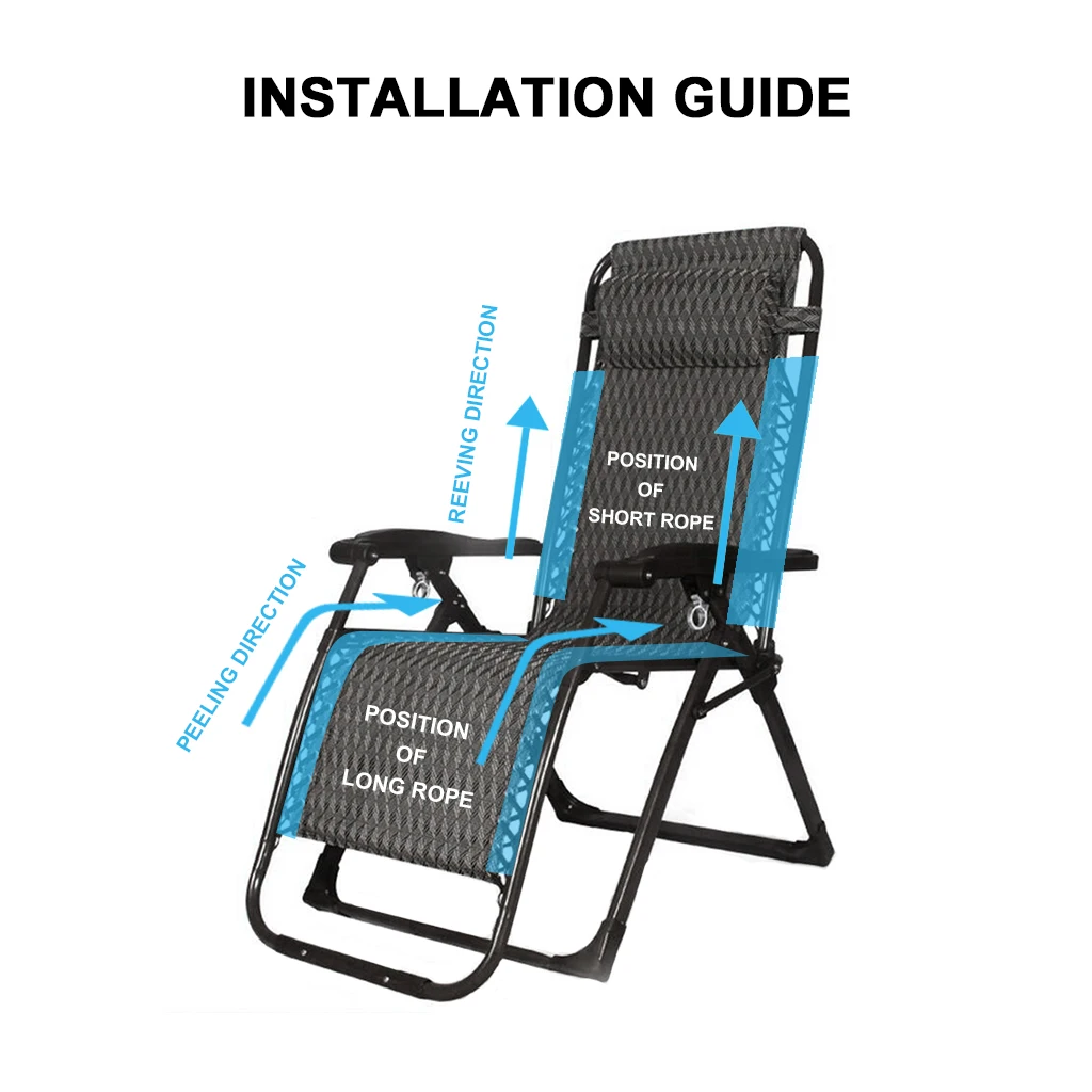 Folding Sling Chair Replacement Cloth with Head Relax Cushion & Laces for Garden Folding Recliner Lounge Patio Chair