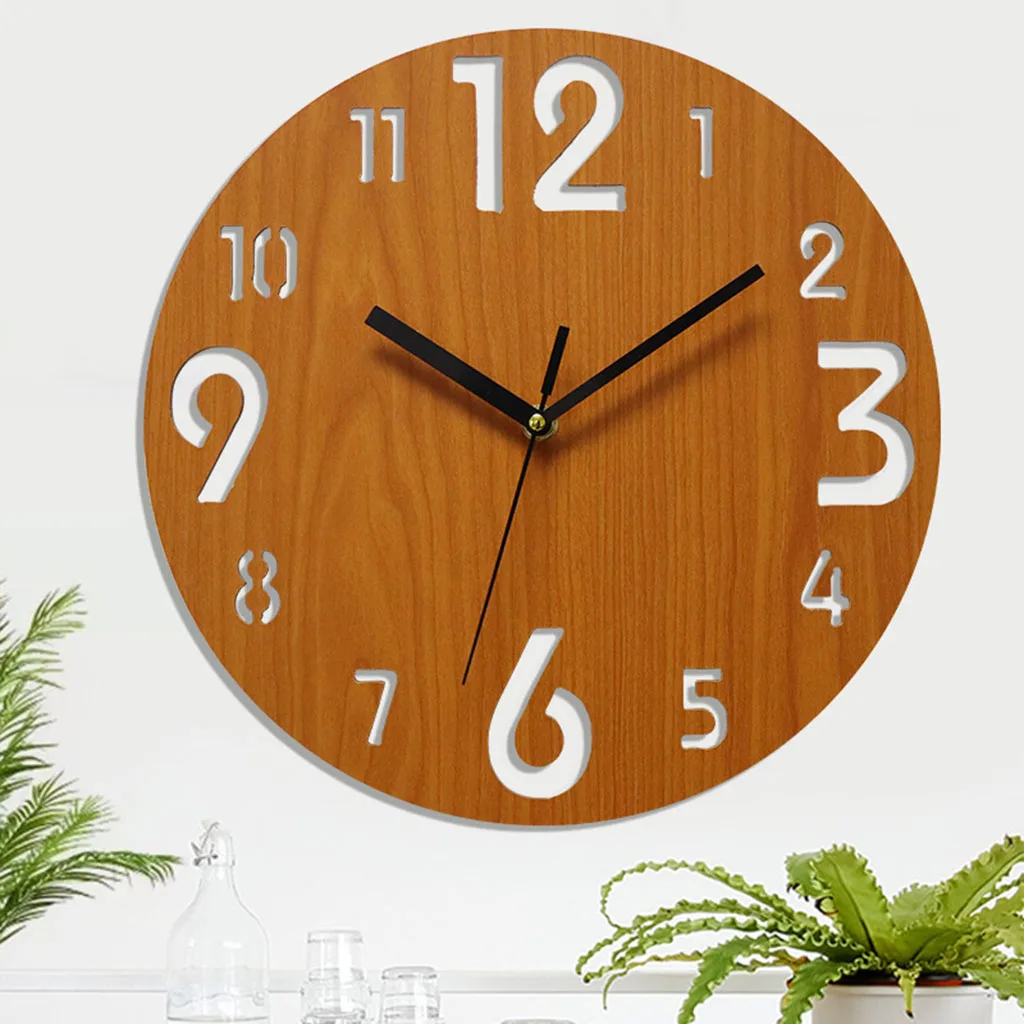 Wooden Wall Clock Modern Nordic Brief Living Room Decoration Kitchen Clock Wall Watch Home Decor 30cm Diameter