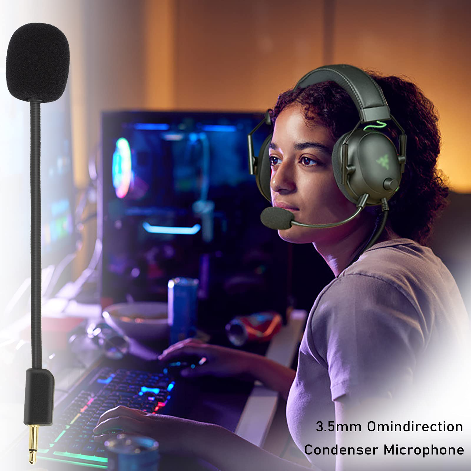 Replacement Aux Detachable Mic Boom Microphone With Foam for Razer BlackShark V2 Pro SE Special Edition Wireless Gaming Headsets