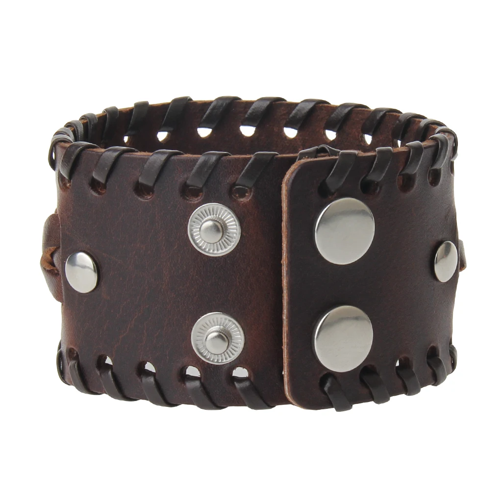 Punk Rock Wide PU Leather Bracelet Men`s Cuff Bangle Bracelet Adjustable Wristband