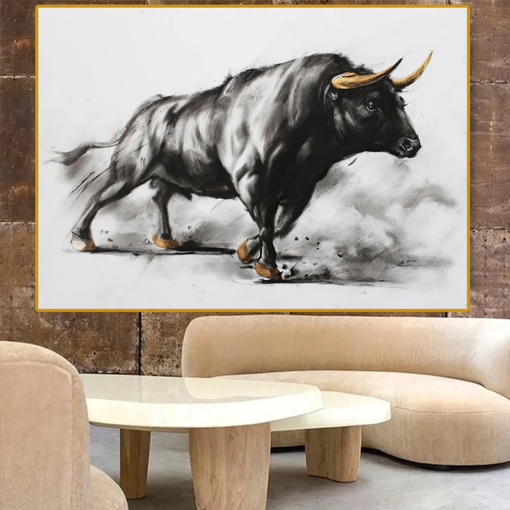 Black Bull Painting Printed on Canvas