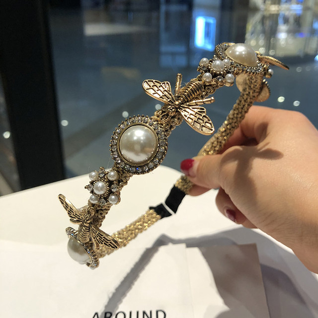 Stylish-Art Vintage Stirnband Aus Samt Mit Bienen-Strass - Elegante Kopfbedeckung Für Hochzeiten, Partys & Abendevents | Schwarz, Gold, Elastisch