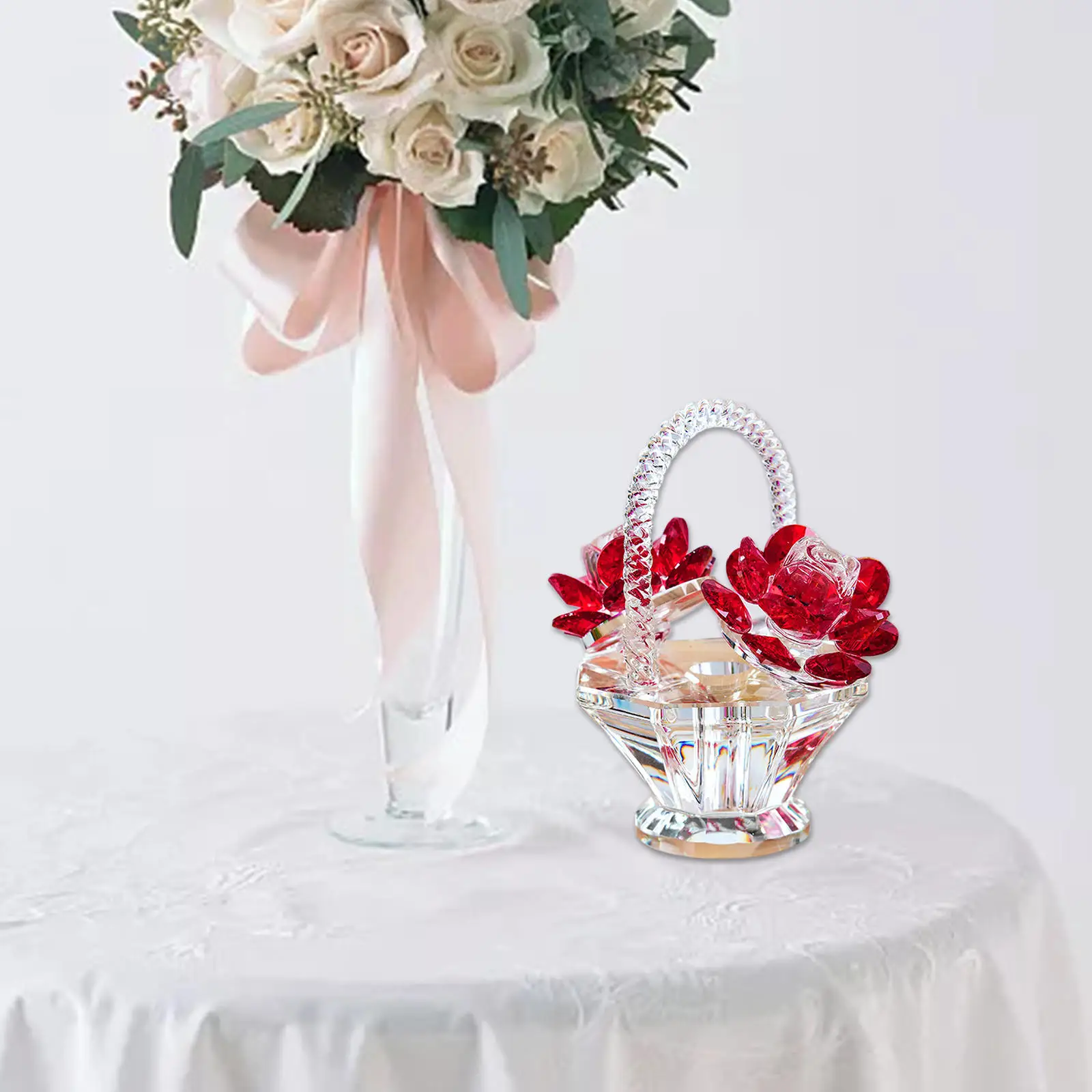 Flower Basket Crystal Ornament Figurine Art Decoration for Home Table Centerpiece