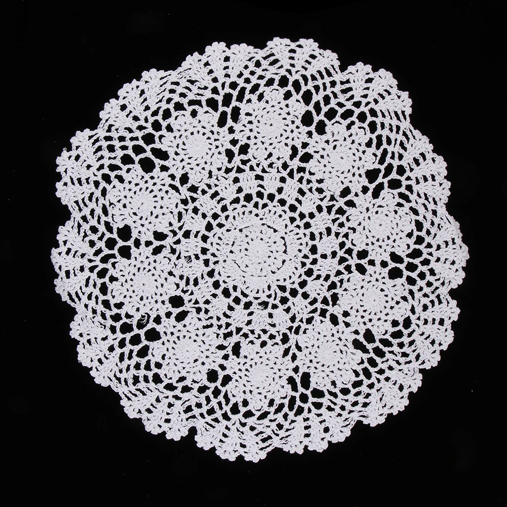White Water Lily Flower Crochet Cotton Lace Placemats Doilies, Round, 15.75inch/19.69inch