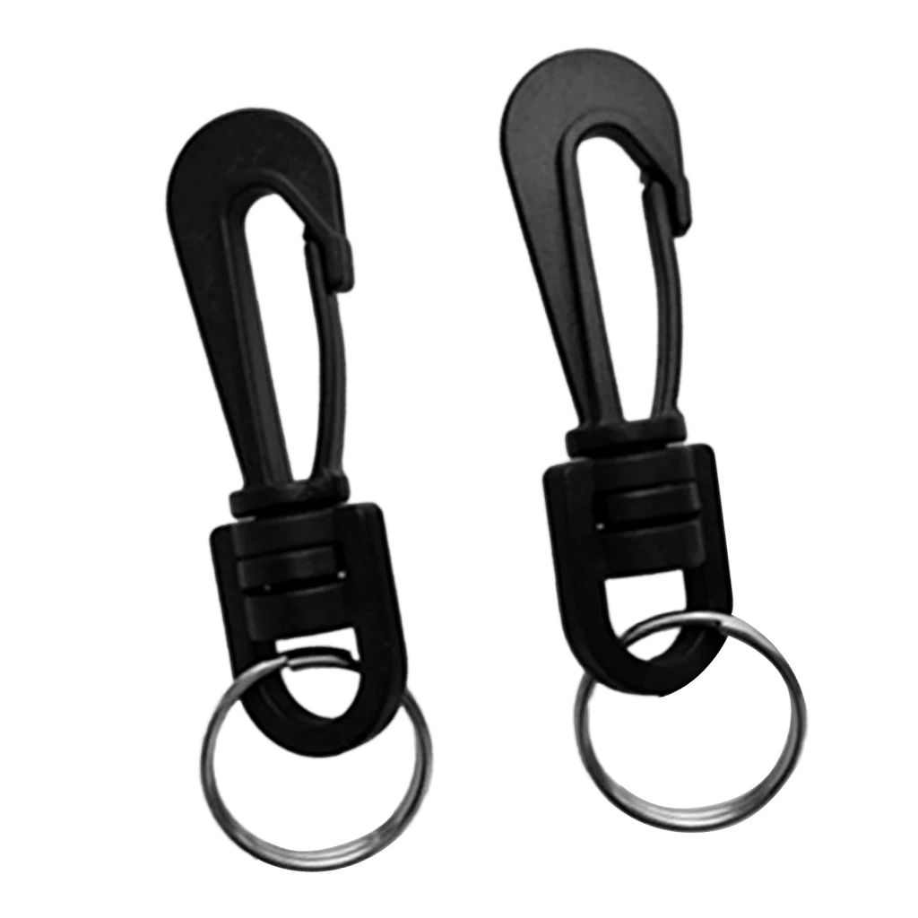 2x Plastic Swivel Spring Clips Snap Hook Dive Gear Bag Whistle Key Ring BLK 