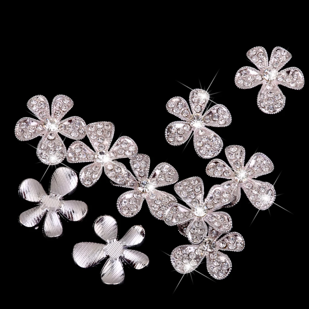 10x Bright Clear Crystal Diamante Flower Crafts Buttons Flatback Embellishment
