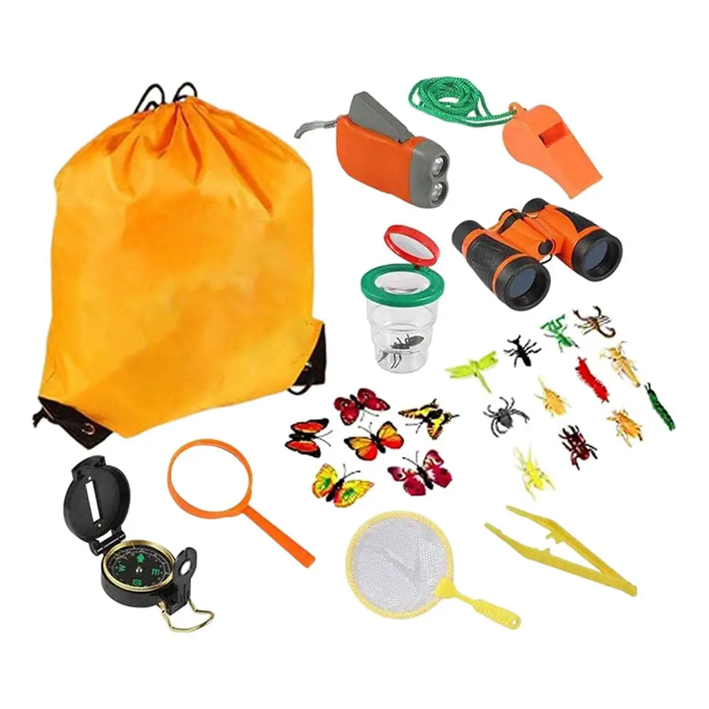 Outdoor Kids Explorer Kit Storage Bag Nature Flashlight Camping Toy for Exploration Holiday Gift Kids Children Boys & Girls