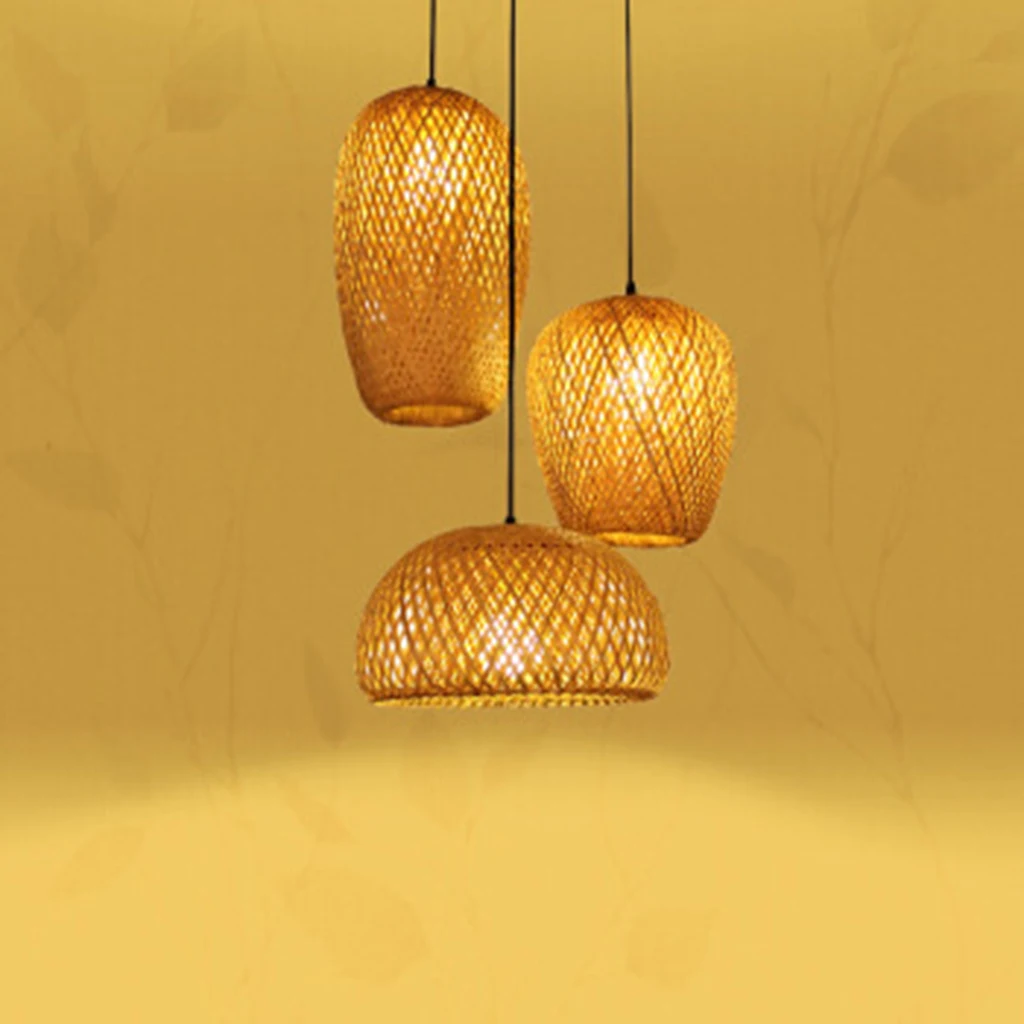 Retro Bamboo Lamp Weave Hanging Light, Ceiling Lamp Chandelier Room Decor, Weaving Wooden Hanging Lamp