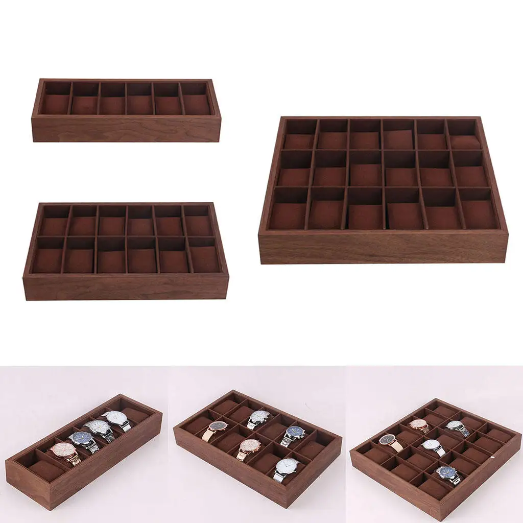 Wooden Watch Box Wood Watches Display Tray, Jewelry Tray Storage Organizer with Removable Soft Cushion